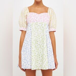 English Factory Pastel Floral Puff Sleeve Dress